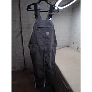 Carhartt Bib Overalls Mens 38x30 Gray Double Knee Carpenter Work Wear Canvas
